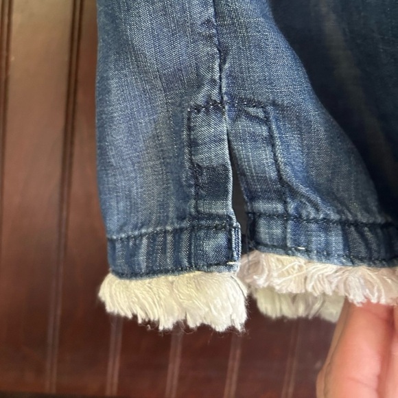 CHELSEA & THEODORE Embroidered Fringe Chambray Boho Tunic Dress Coverup | Sz M - Picture 9 of 13